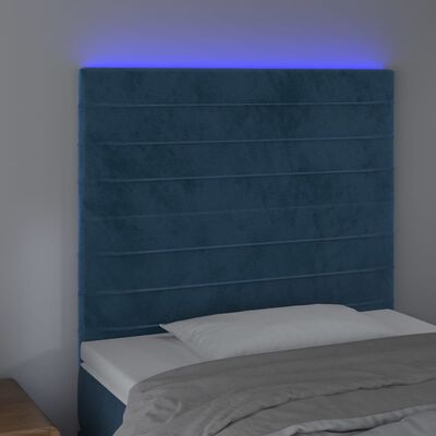 vidaXL Cabeceira cama c/ luzes LED veludo 100x5x118/128cm azul-escuro