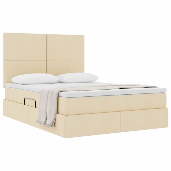 vidaXL Cama com arruma&ccedil;&atilde;o e colch&atilde;o Creme 140 x 190 cm Poli&eacute;ster