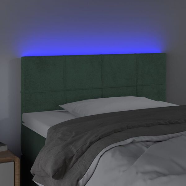 vidaXL Cabeceira de cama c/ luzes LED veludo 90x5x78/88cm verde-escuro
