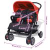 vidaXL Carrinho de beb&eacute; para g&eacute;meos, a&ccedil;o vermelho e preto