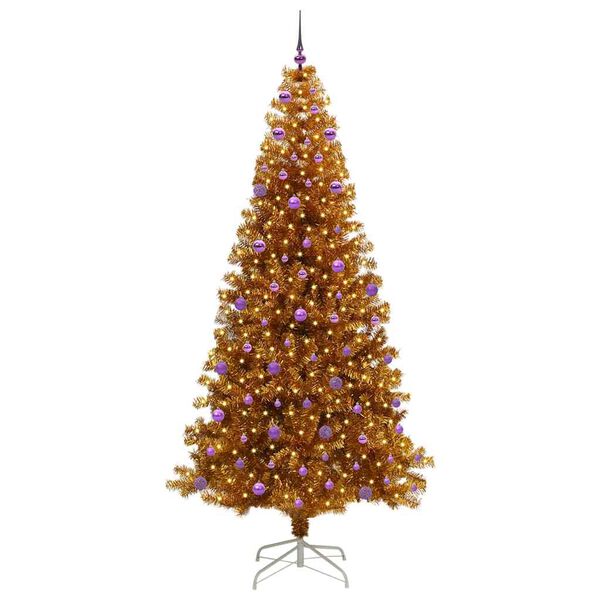 vidaXL &Aacute;rvore de Natal com 300 LEDs com suporte Ouro 240 cm PET