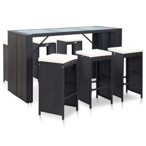 vidaXL 7 pcs conjunto bar para jardim c/ almofad&otilde;es vime PE preto