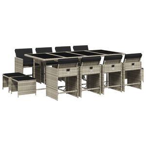 vidaXL 13 pcs conj. jantar jardim c/ almofad&otilde;es vime PE cinzento-claro