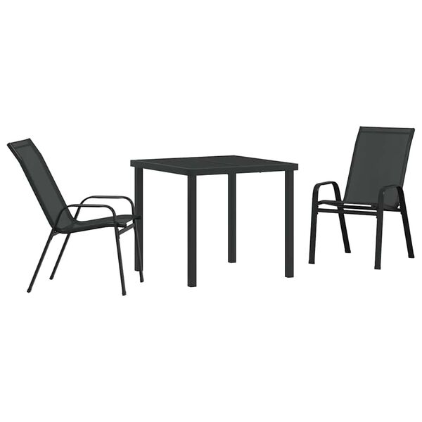 vidaXL Conjunto de Jantar para Jardim 3 pcs Preto