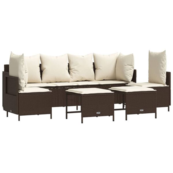 vidaXL 5 pcs conjunto sof&aacute;s p/ jardim c/ almofad&otilde;es vime PE castanho