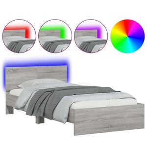 vidaXL Estrutura de cama c/ cabeceira/luzes LED 100x200cm cinza sonoma