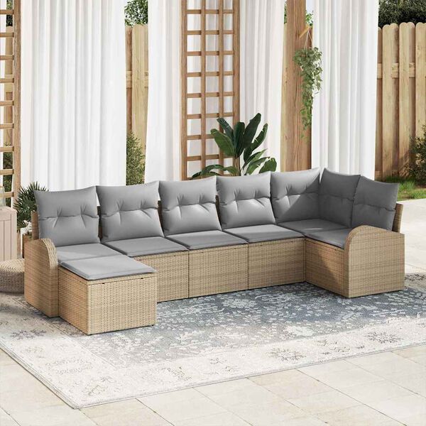 vidaXL Conjunto de Sof&aacute; de Jardim 7 pcs Bege Rattan Sint&eacute;tico