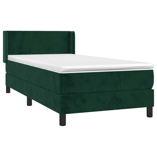 vidaXL Cama com molas/colch&atilde;o 100x200 cm veludo verde-escuro