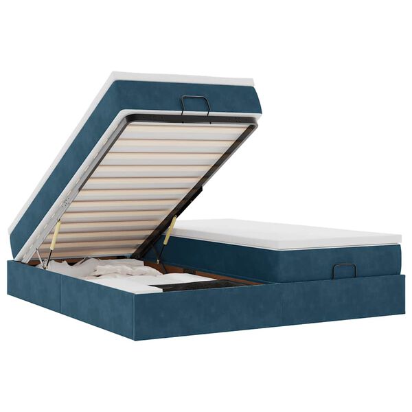 vidaXL Estrutura de cama otomana com colch&atilde;o azul escuro Veludo