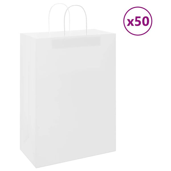 vidaXL Sacos de papel 50 unid com al&ccedil;as branco 32x17x44 cm