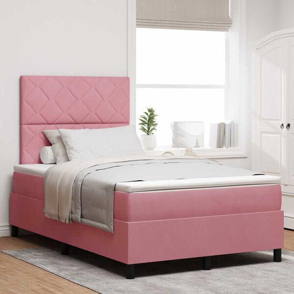 vidaXL Cama Box Spring LED com colch&atilde;o Rosa 120 x 200 cm tecido