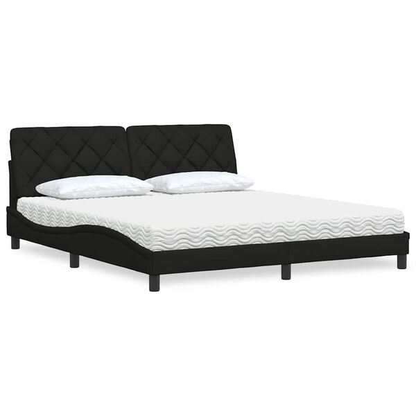 vidaXL Cama com colchão 180x200 cm tecido preto