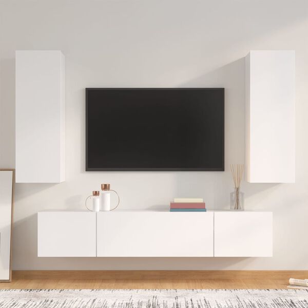vidaXL Conjunto móveis de TV 4 pcs madeira processada branco