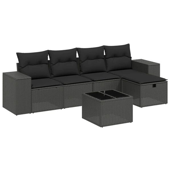 vidaXL 6 pcs conjunto sof&aacute;s de jardim c/ almofad&otilde;es vime PE preto