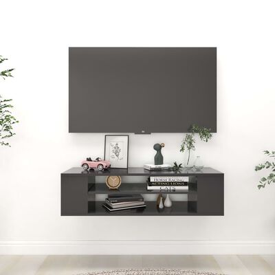vidaXL Móvel de TV para parede 100x30x26,5 cm contraplacado cinzento