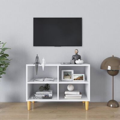 vidaXL Móvel de TV com pernas em madeira maciça 69,5x30x50 cm branco