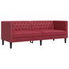 vidaXL 3 pcs conj. de sof&aacute;s chesterfield couro artif. vermelho tinto