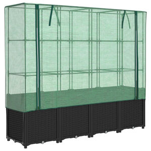 vidaXL Canteiro elevado com cobertura para estufa, estilo rattan, 160x40x153 cm
