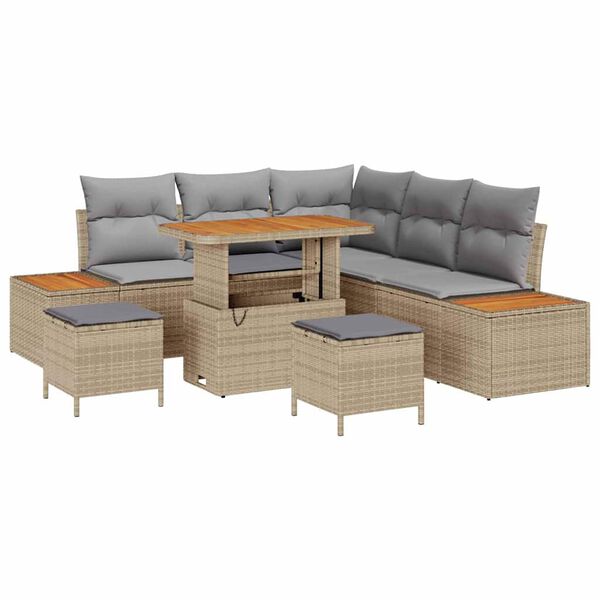 vidaXL Conjunto de Sof&aacute; de Jardim 8 pcs Bege Rattan Sint&eacute;tico
