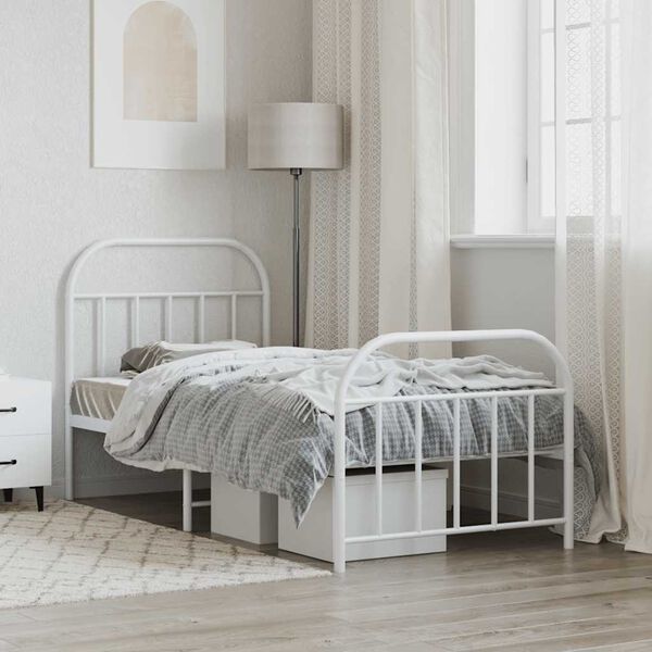 vidaXL Estrutura de cama com cabeceira e p&eacute;s 90x190 cm metal branco