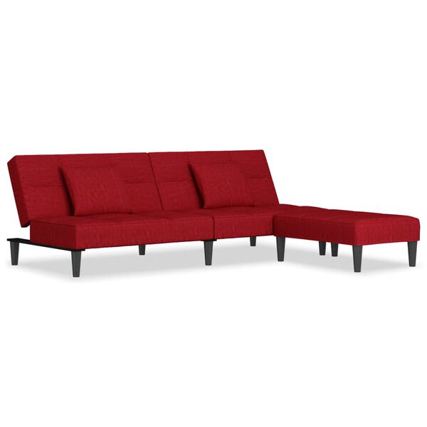 vidaXL Sof&aacute;-cama 2 lug. c/ 2 almofadas/apoio p&eacute;s veludo vermelho tinto