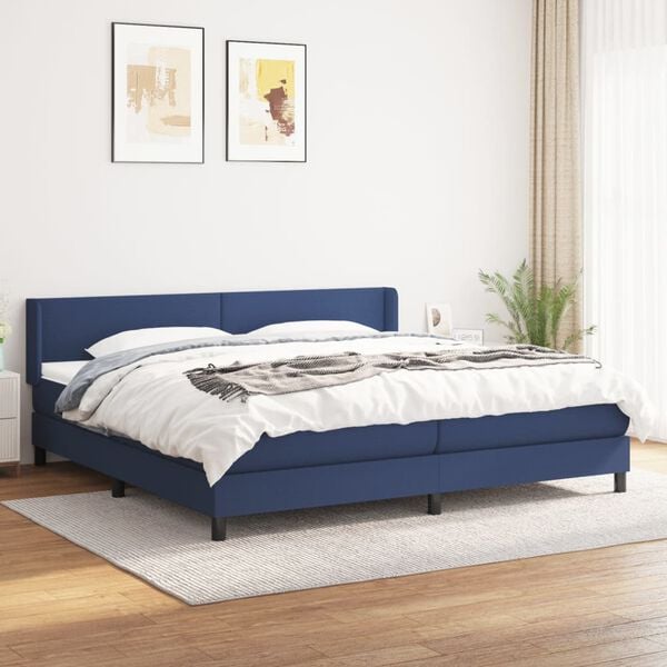 vidaXL Cama com molas/colch&atilde;o 200x200 cm tecido azul