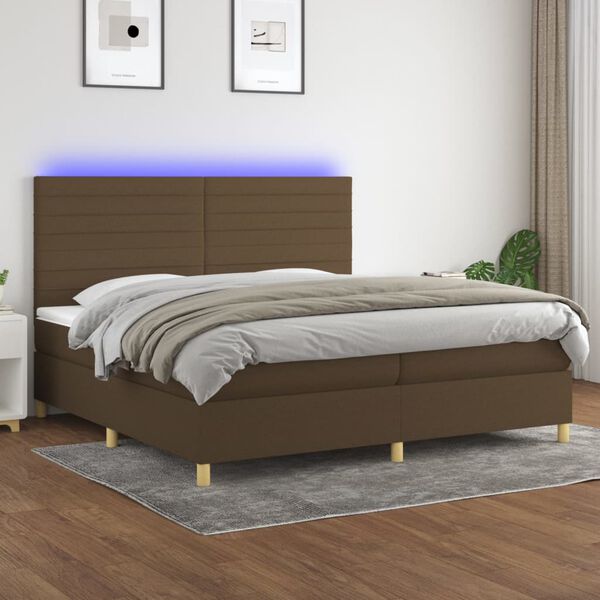 vidaXL Cama box spring c/ colch&atilde;o/LED 200x200cm tecido castanho-escuro