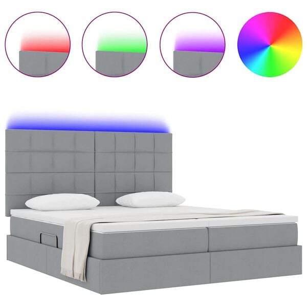 vidaXL Cama com luzes de tira LED Cinzento-claro 180 x 200 cm tecido
