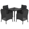 vidaXL 5 pcs conjunto de jantar p/ jardim c/ almofad&otilde;es vime PE preto
