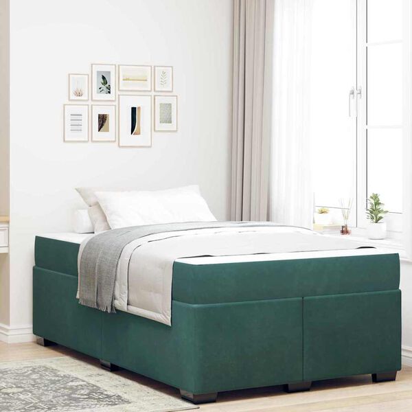 vidaXL Estrutura da Cama com colch&atilde;o Verde Escuro 120 x 190 cm tecido
