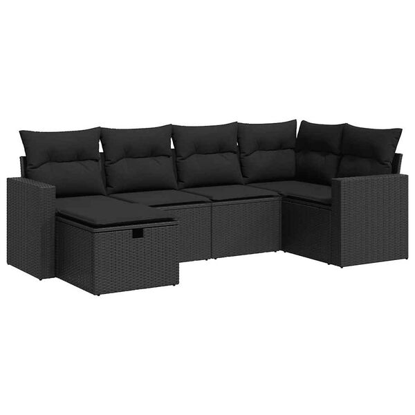 vidaXL 6 pcs conjunto sof&aacute;s de jardim c/ almofad&otilde;es vime PE preto