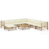 vidaXL 9 pcs conj. lounge p/ jardim em bambu c/ almofad&otilde;es branco nata