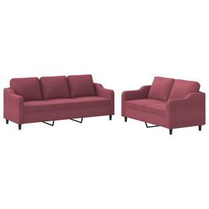 vidaXL 2 pcs conjunto de sof&aacute;s com almofad&otilde;es tecido vermelho tinto