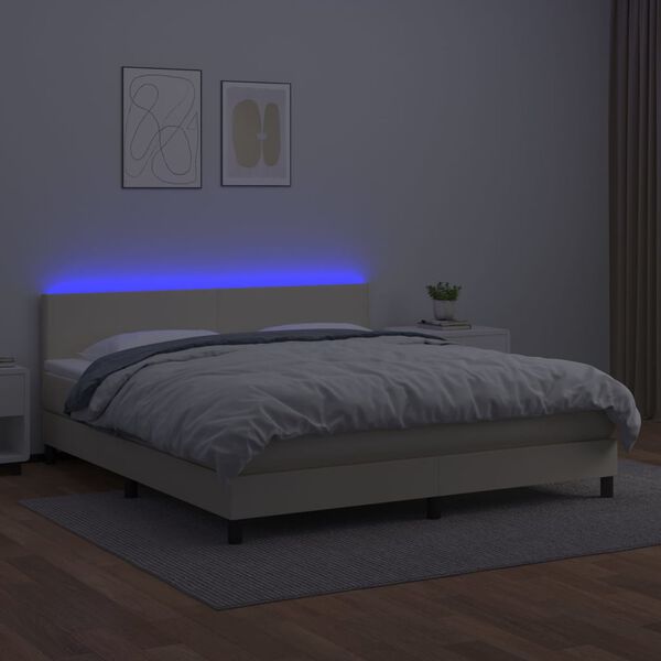 vidaXL Cama box spring c/ colch&atilde;o/LED 180x200cm couro artificial creme
