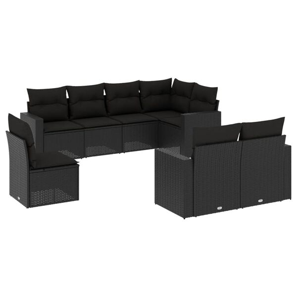 vidaXL 8 pcs conjunto sof&aacute;s de jardim com almofad&otilde;es vime PE preto