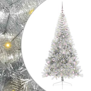 vidaXL &Aacute;rvore de Natal Artificial Pr&eacute;-iluminada Prateado 210 cm PET