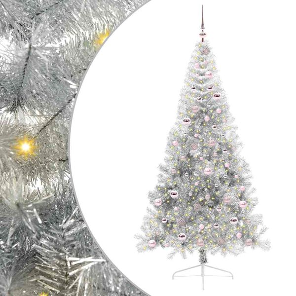 vidaXL &Aacute;rvore de Natal Artificial Pr&eacute;-iluminada Prateado 210 cm PET