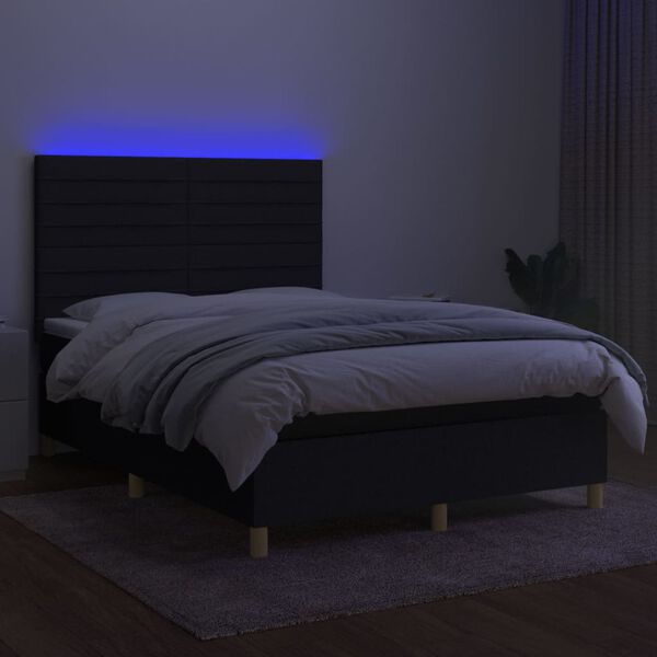 vidaXL Cama box spring c/ colch&atilde;o e LED 140x200 cm tecido preto