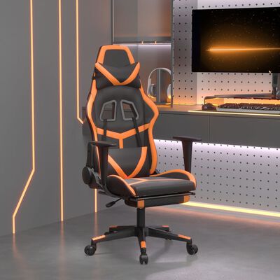 vidaXL Cadeira gaming massagem c/ apoio pés couro artif. preto/laranja