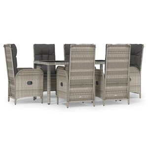 vidaXL 7 pcs conjunto de jantar p/ jardim c/ almofad&otilde;es vime PE cinza