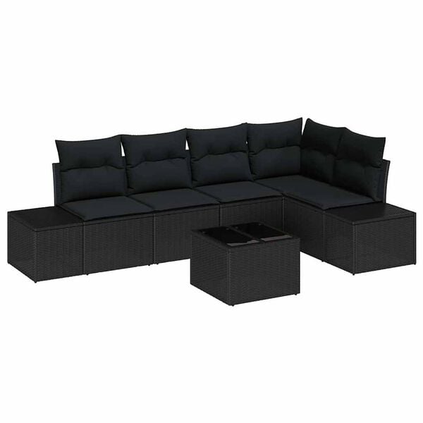 vidaXL Conjunto de Sof&aacute; de Jardim 6 pcs Preto vime PE