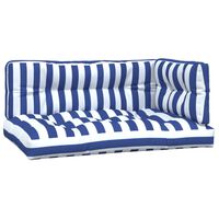 vidaXL Almofadões para sofá de paletes 3 pcs tecido riscas azul/branco