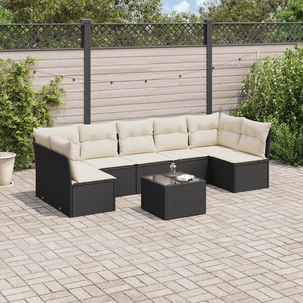 vidaXL 8 pcs conjunto sof&aacute;s de jardim com almofad&otilde;es vime PE preto