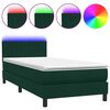 vidaXL Cama box spring c/ colch&atilde;o e LED verde-escuro 90x210 cm veludo