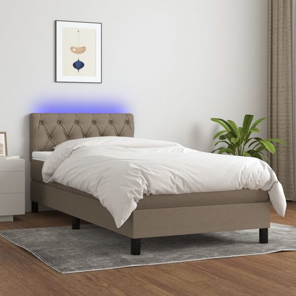 vidaXL Cama box spring + colch&atilde;o/LED 80x200cm tecido cinza-acastanhado
