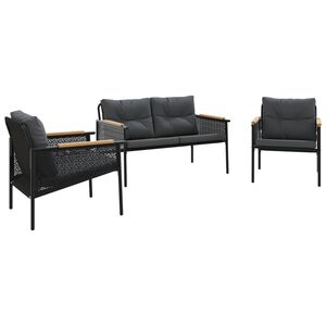 vidaXL 3 pcs conjunto mobili&aacute;rio de varanda com almofad&otilde;es a&ccedil;o preto
