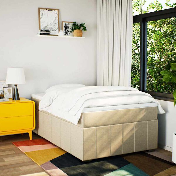 vidaXL Cama com molas/colch&atilde;o 120x200 cm tecido cor creme