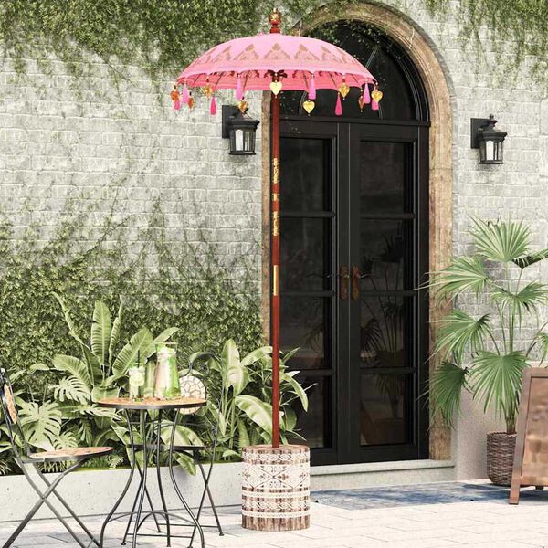 vidaXL Parasol Balin&ecirc;s com Base Rosa 95 x 95 x 260 cm