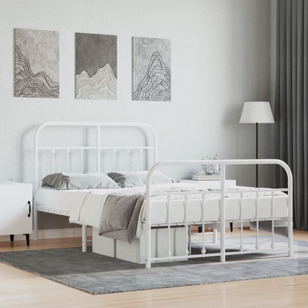 vidaXL Estrutura de cama com cabeceira e pés 120x190 cm metal branco