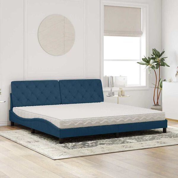 vidaXL Cama com colch&atilde;o 200x200 cm veludo azul